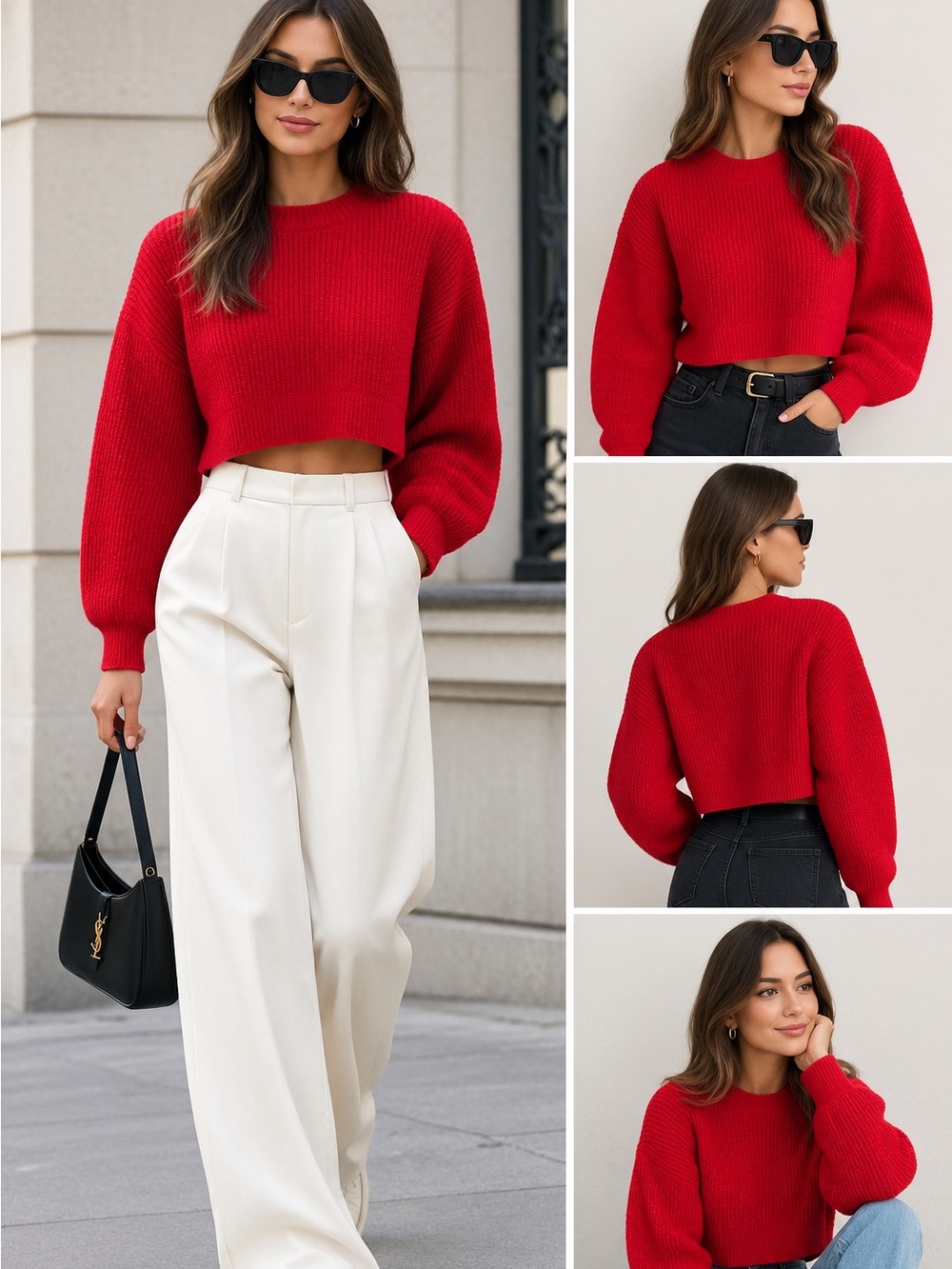 Zara Bright Red Ribbed Crewneck Sweater - Picture 2 of 8